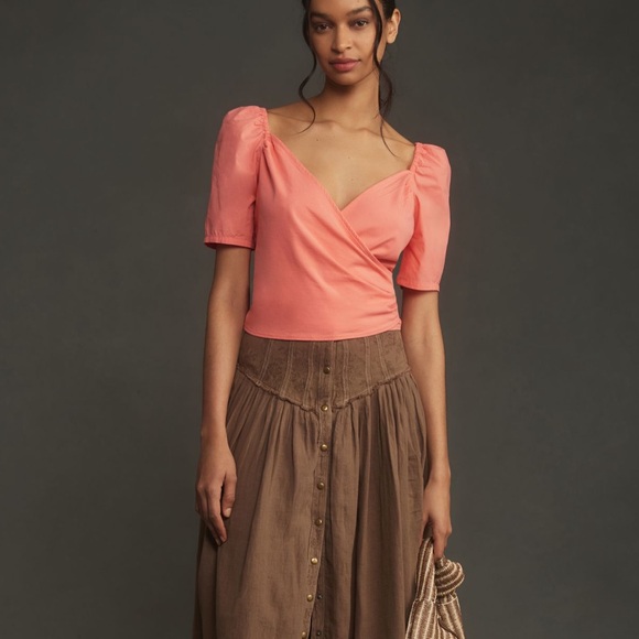 NWT By Anthropologie Puff-Sleeve Wrap Top - Picture 4 of 12